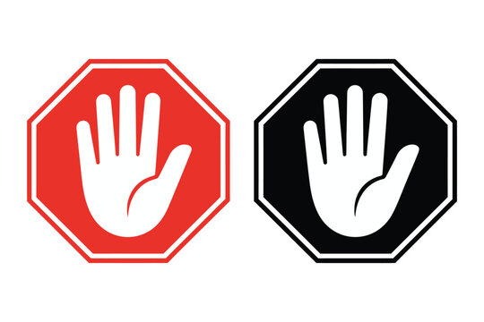 red stop hand block octagon sign png isolated, adblock do not enter forbidden icon for warning and restriction vector illustration