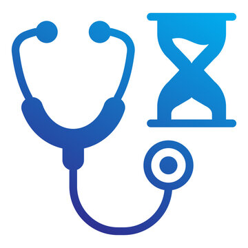 Blue gradient vector icon of a stethoscope and hourglass symbolizing longevity research and anti-aging science, representing life extension, medical healthcare for aging, and geriatric wellness.