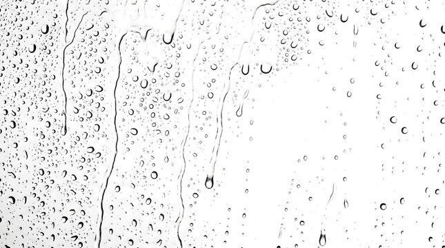 Heavy water runoff streaks pour down the left side while droplets remain scattered on the drier right as isolated PNG with transparent background