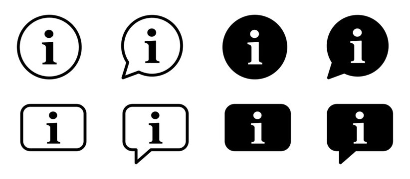 Information and info icons for websites, apps, user interfaces, help pages, notifications, and digital design.