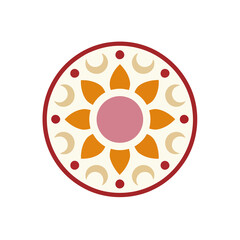 Circular geometric pattern with floral and crescent moon elements © desyel