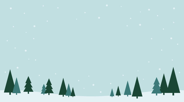 Snowy landscape with pine trees and falling snow in winter scene