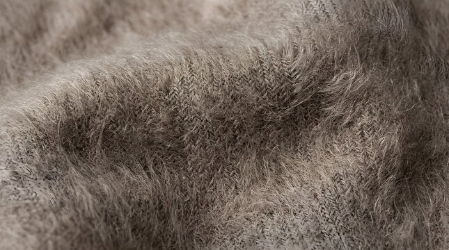 Close up view of soft grey faux fur fabric texture.