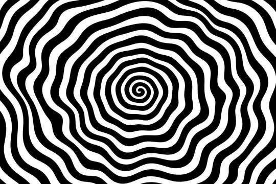 Black and White Optical Illusion Spiral Pattern with Hypnotic Swirl Design