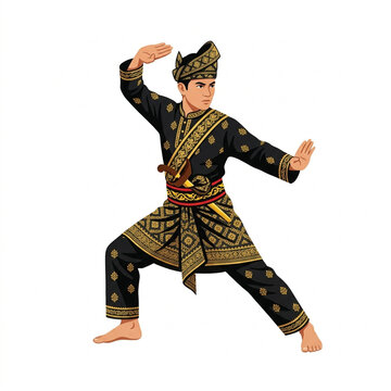 Malay Pencak Silat Martial Artist in Traditional Baju Melayu Costume