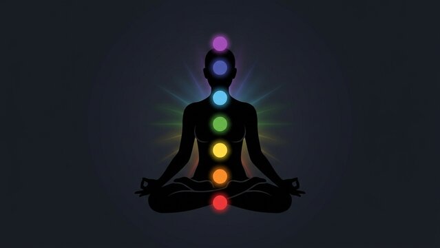 Meditation Silhouette with Glowing Chakra Energy Points