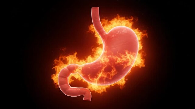 Stomach Organ Surrounded by Flames Visualizing Digestion Process