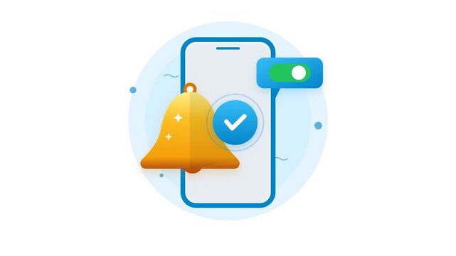 Mobile phone notification icon with a bell and a checkmark symbol for digital alerts.