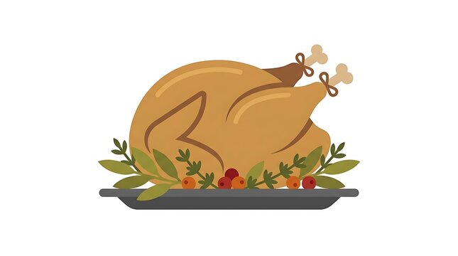 Flat icon of garnished roasted turkey