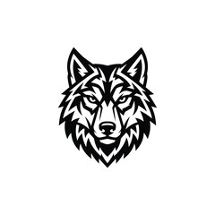 Obraz premium Stylized Wolf Head Emblem Black and White Graphic Design.