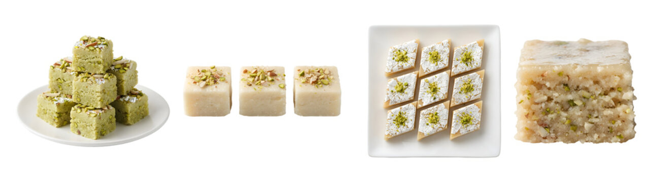 Traditional Indian sweets assortment featuring various delicious mithai delicacies arranged beautifully in plates and isolated on transparent background