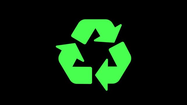 Green recycle icon animation, Reuse materials, Animated particle sign on black background, Environment sustainability, Eco friendly concept