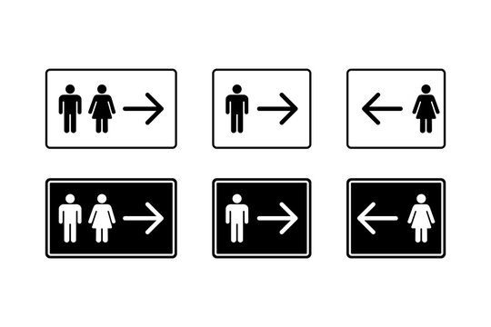 Women and Men Restroom Directional Vector Icon Set. Public Toilet Navigation Boards Symbol