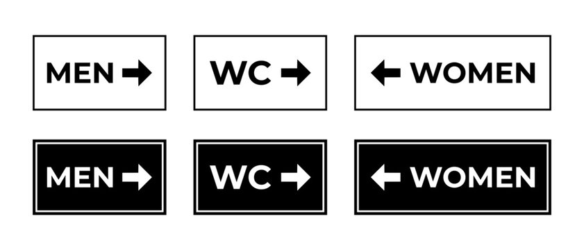 Women and Men Restroom Directional Vector Icon Set. Public Toilet Navigation Boards Symbol