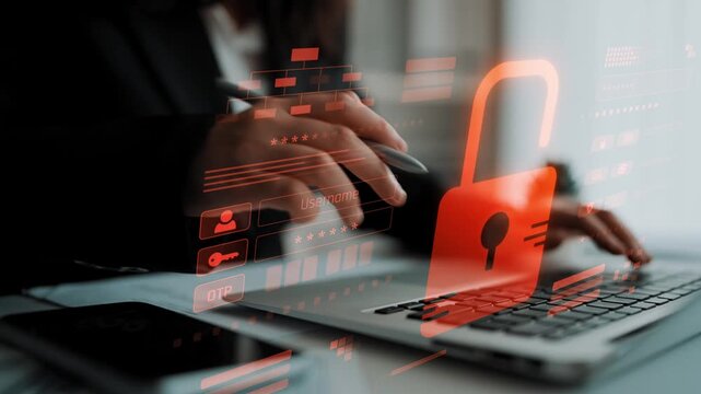 Digital security concept illustrating a cybersecurity breach, with a red unlocked padlock indicating data exposure among secure systems, emphasizing system vulnerability and risk Marrow