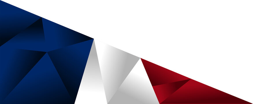 Abstract patriotic french tricolor flag blue white red low poly geometric corner banner isolated transparent background