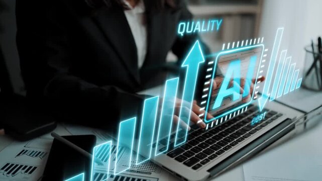 Business Professional Engaging with Innovative AI Technology to Enhance Quality and Reduce Costs in a Modern Office Setting Sigmoid