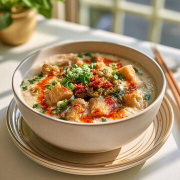 Taiwanese breakfast with xian dou jiang,savory hot soy milk soup