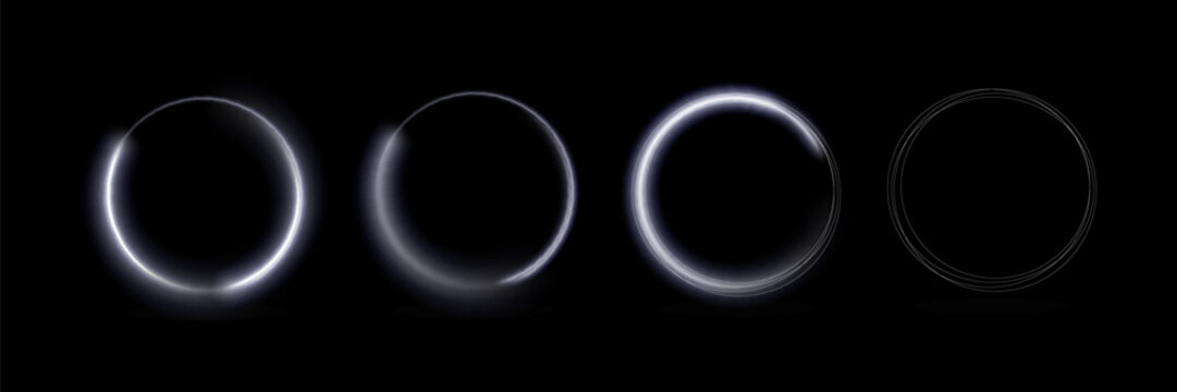 Light circle white swirl. Curved white line light effect. Darkening of the moon.