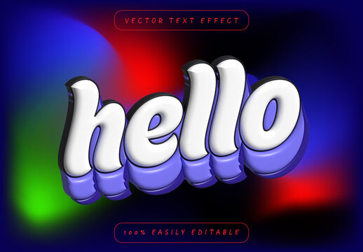 3D Hello Text Effect with Colorful Neon Glow Background