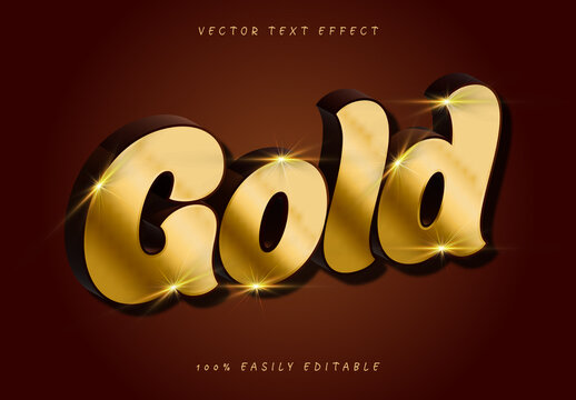 3D Golden Gold Text Effect with Sparkle on Dark Brown Background
