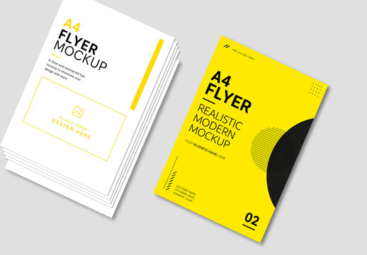A4 Flyer Stack Mockup on Light Grey Background