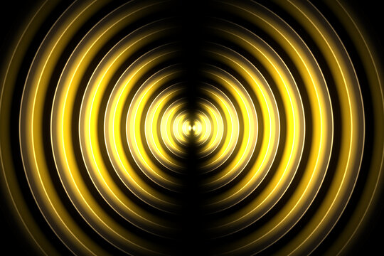 Abstract yellow glowing circles with sound wave pattern