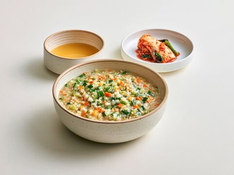 Korean vegetable juk porridge with kimuchi