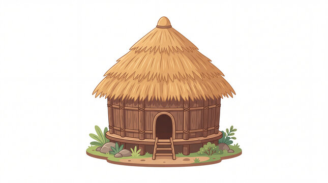 Educational Flat Illustration of Traditional Papua Honai House on White Background