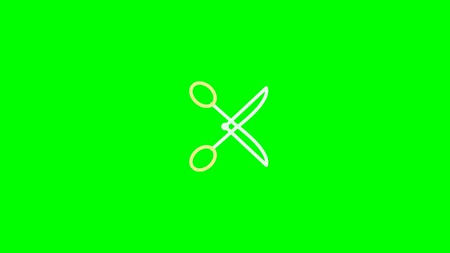Scissors white outline icon on green screen