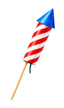 Red white and blue striped firework rocket
