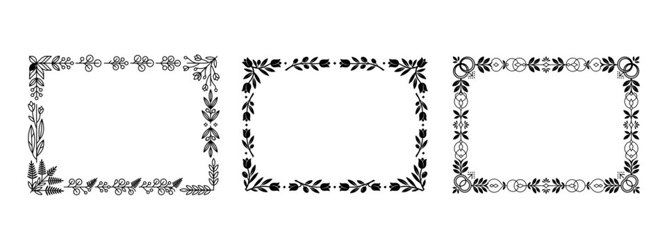 floral frame border set, botanical decorative borders for wedding invitations and greeting card
