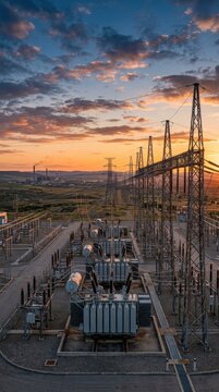 Expansive Power Substation at Sunset