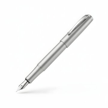Silver fountain pen with fine nib tip