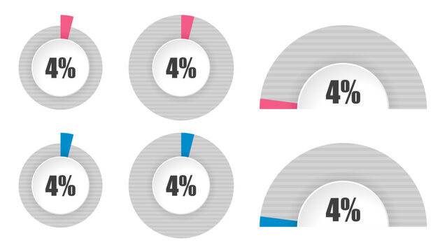 4％の円グラフと半円グラフセット パーセンテージ表示アイコン素材 4 Percent Circle and Semi Circle Chart Set Progress Infographic Elements
