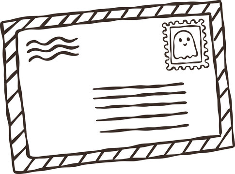 Retro Halloween Spooky Mail Envelope Striped. Creative Cartoon Doodle Outline Hand Draw