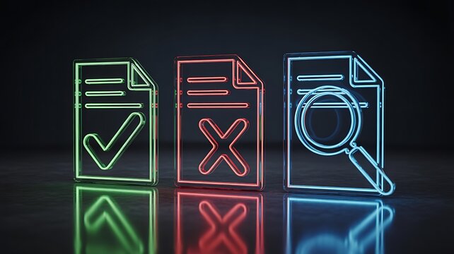 Document review concept with approved rejected and search file icons