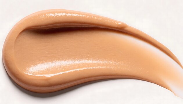 A smooth smear of beige liquid foundation makeup isolated on a clean white background