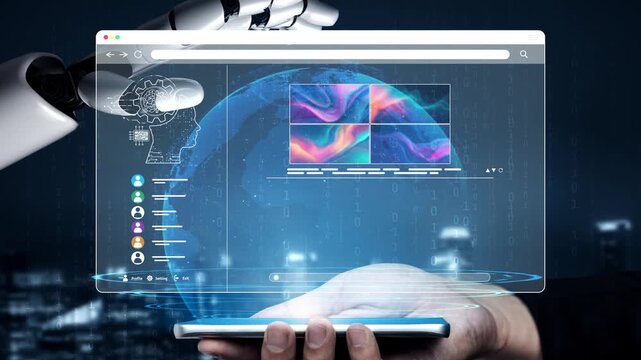 AI platform generating art images with dynamic interface. AI-generated content appears in image gallery artificial intelligence view. Genrative AI loading multiple image from AI design engine. Marrow