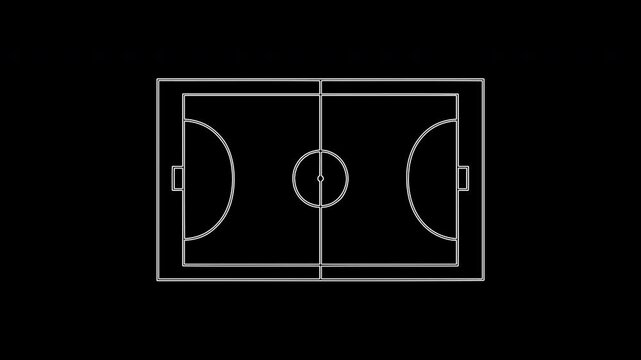 Futsal court schematic drawing animation on black background