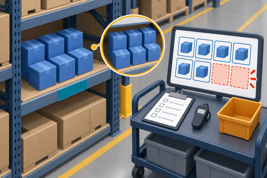 Warehouse cycle count showing inventory shortage discrepancy