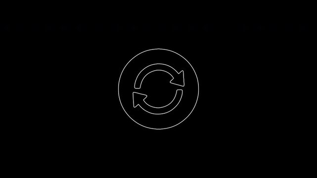 Animated white refresh icon drawing on black background