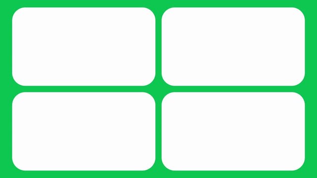 Transition elements for white four window frame grid animation on green screen. Split screen film frame matte animation