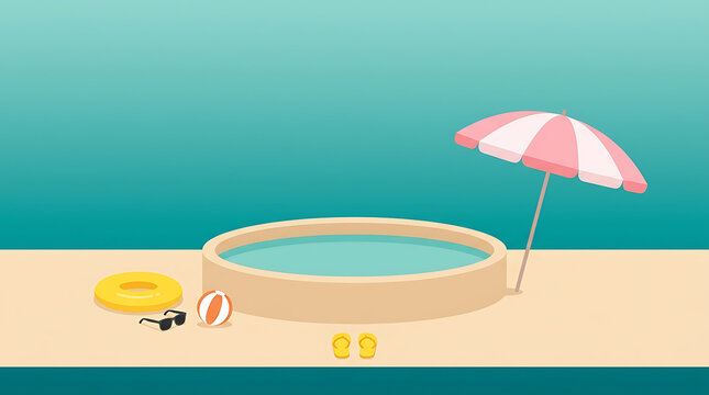 Vector illustration of swimming pool with beach umbrella