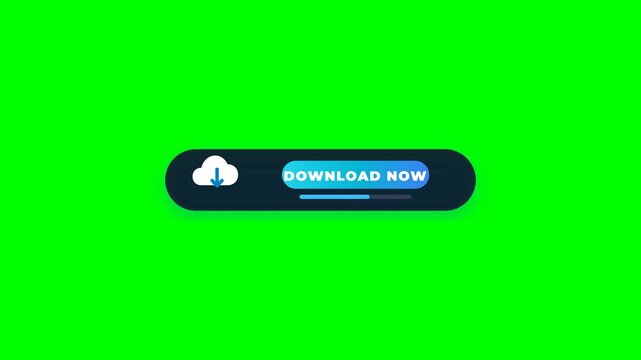 Modern download button interface element isolated on a bright green chroma key background.