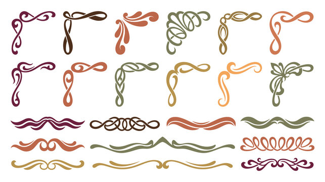 Art nouveau corner borders and dividers set for vintage design.