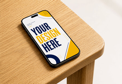 Smartphone Screen Mockup on Light Wooden Table