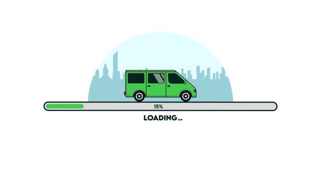Green delivery van loading bar animation for logistics status