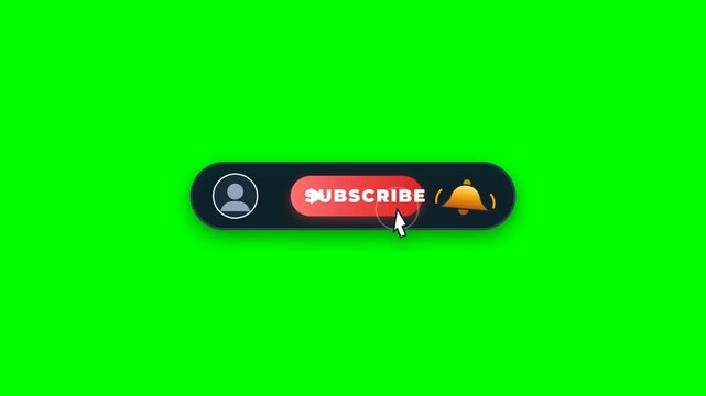 Social media subscribe button overlay with green screen background for video editing.