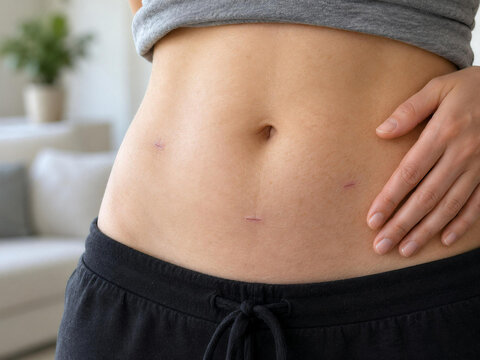 Healed Laparoscopic Surgery Scars on Abdomen